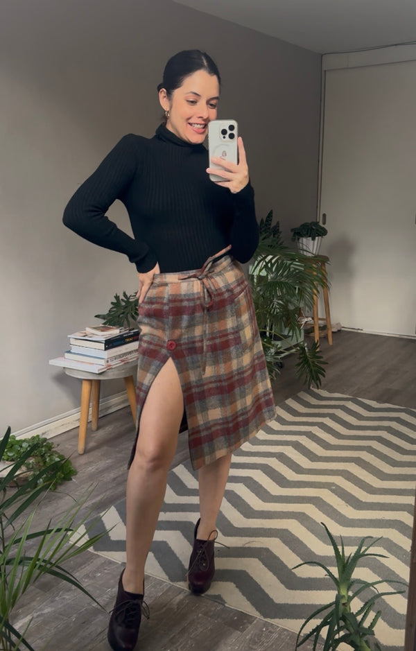 Falda a cuadros lana vintage SIN MARCA