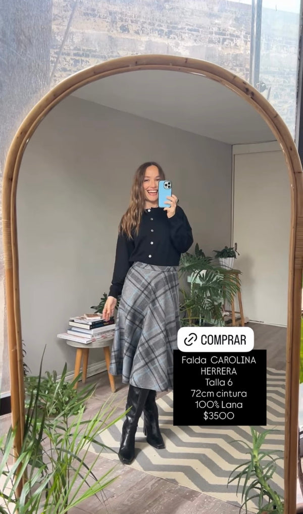 Falda Lana Azul/Gris CAROLINA HERRERA