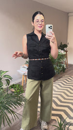 Abrir y reproducir video en la galería Camisa de lino negra ALLISON TAYLOR
