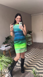Abrir y reproducir video en la galería Vestido Poliester Verde/Azul ELIE TAHARI
