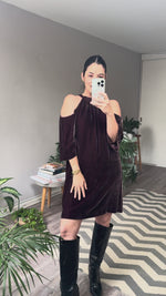 Abrir y reproducir video en la galería Vestido Rayón/seda uva TRINA TURK (Retail $10,000)
