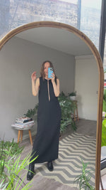 Abrir y reproducir video en la galería Vestido Lana/Seda Negro BRANDON MAXWELL Retail $50,000
