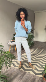 Abrir y reproducir video en la galería Pantalón Algodón Blanco/Azul ANN TAYLOR
