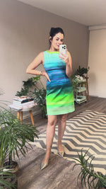 Abrir y reproducir video en la galería Vestido Poliester Verde/Azul ELIE TAHARI
